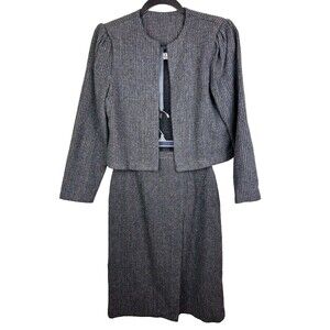 Vino de Casa Vintage Wool Blend Suit Set Blazer & Skirt Grey 80's Retro VTG 7